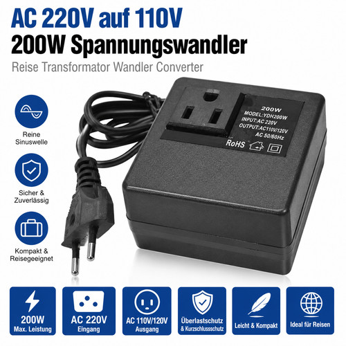 220v auf 110v 200w - 110v,