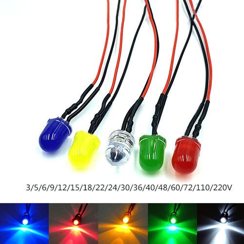 8mm leds mit 20cm - kabel, 6v